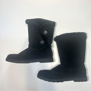 Makalu Black Winter Boots Size 10 Faux Fur Button Cozy Snow Boots